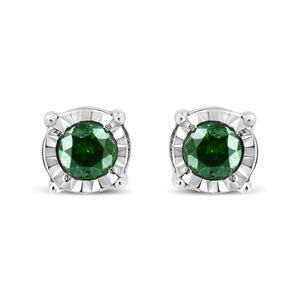 Haus of Brilliance Sterling Silver Rose Cut Green Diamond  Stud Earrings